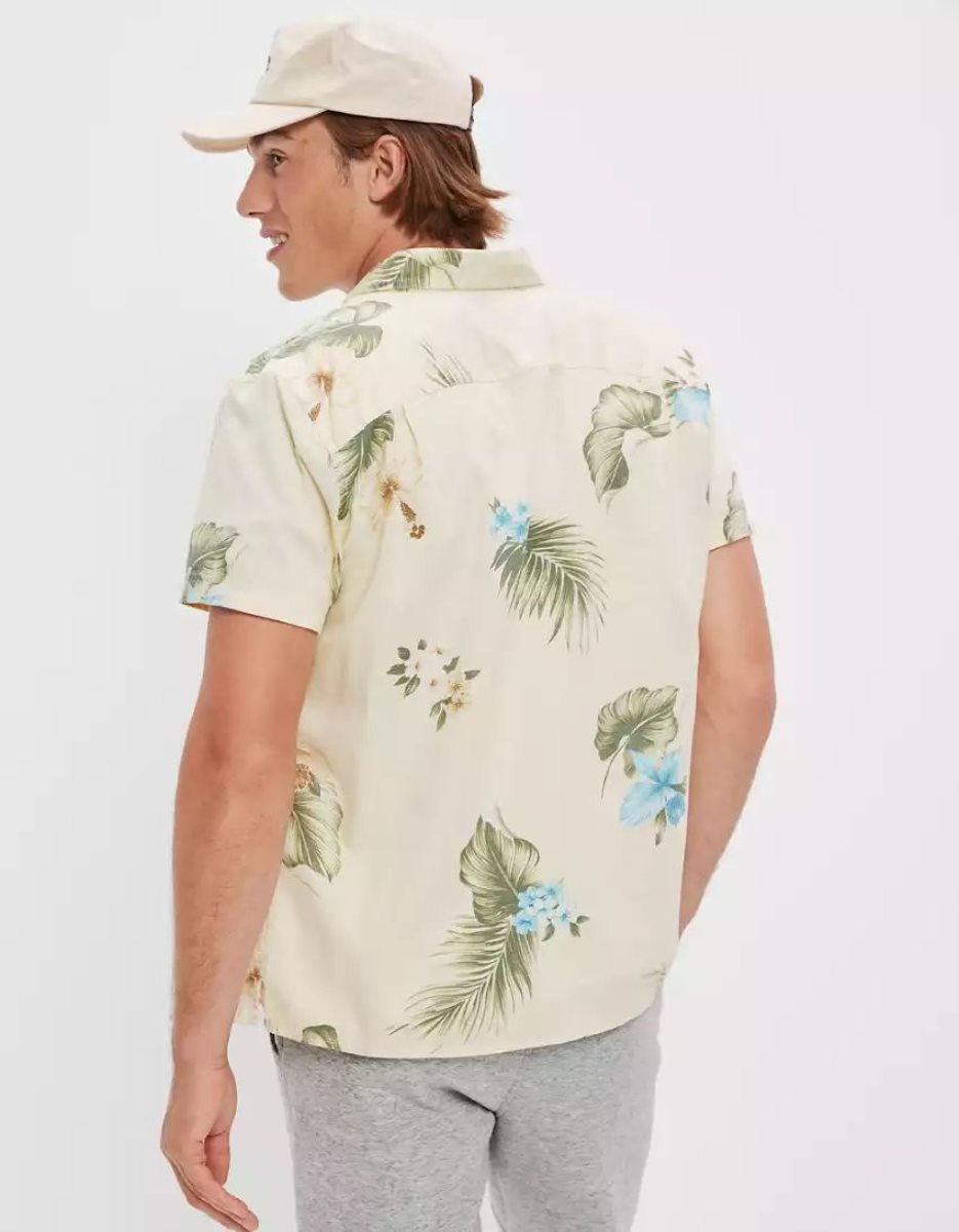 Hauts Flanelle American Eagle AE Tropical Button-Up Resort Shirt Blanche Menthe Homme | MRB-17119139